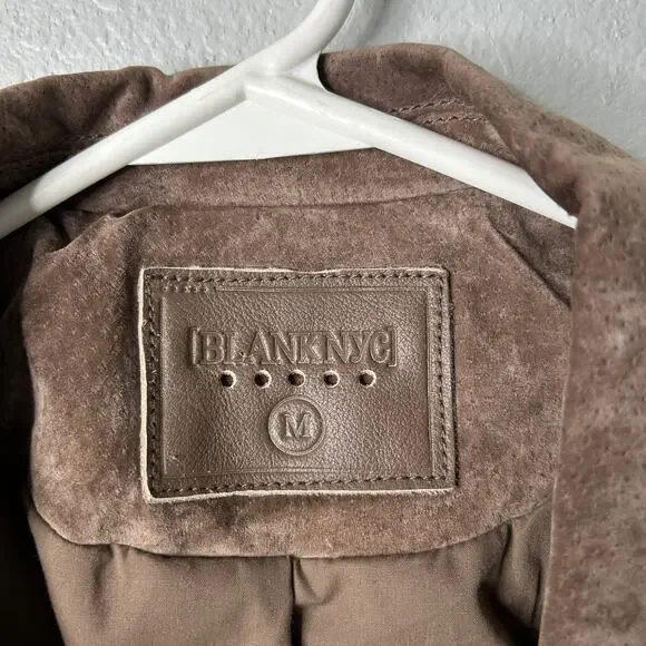 Blank NYC French Taupe Cropped Suede Moto Jacket Size M Belted Leather - Picture 5 of 10